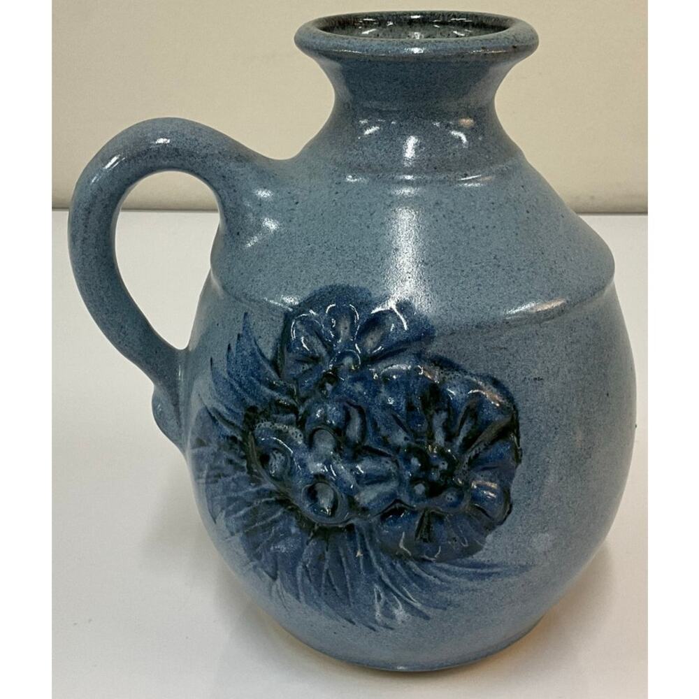 Dekrech Orginals Pottery Blue Gray Handled Vase Handcrafted in U.S.A. 3D Design